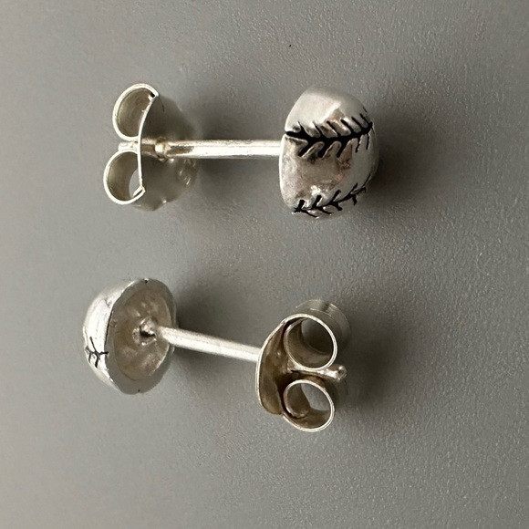 Sterling Silver Baseball Stud Earrings - Picture 11 of 12